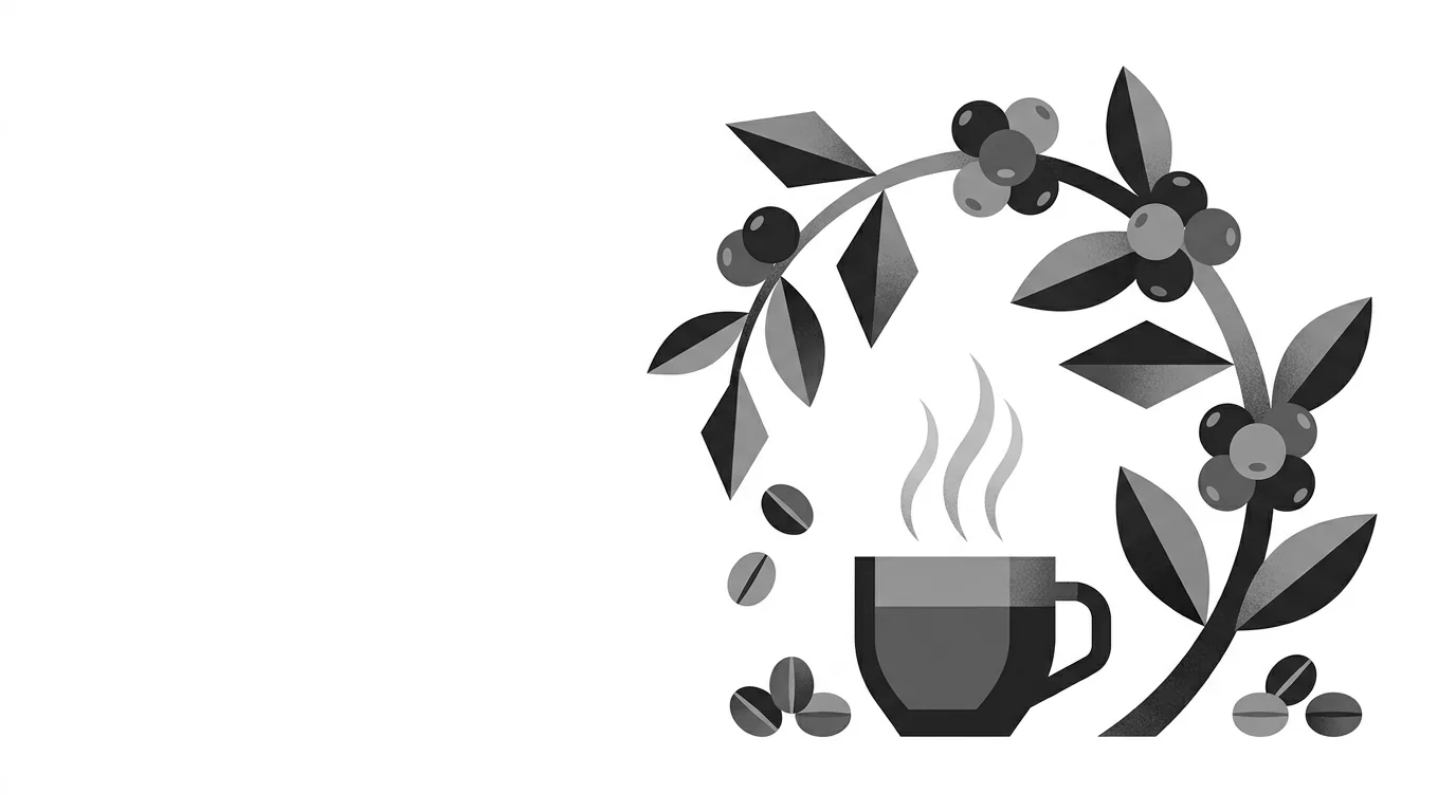 A coffee branch curving over a steaming cup