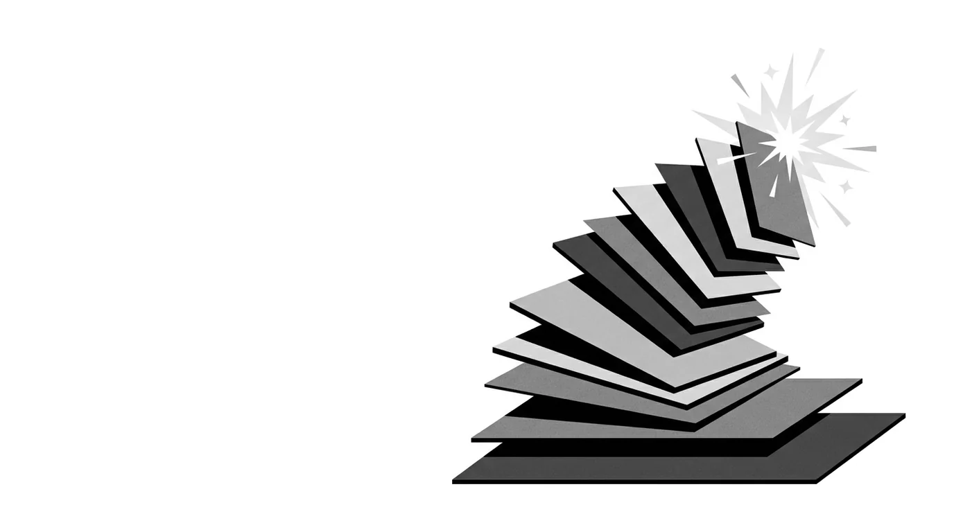 A fan of slides rising from a single sheet